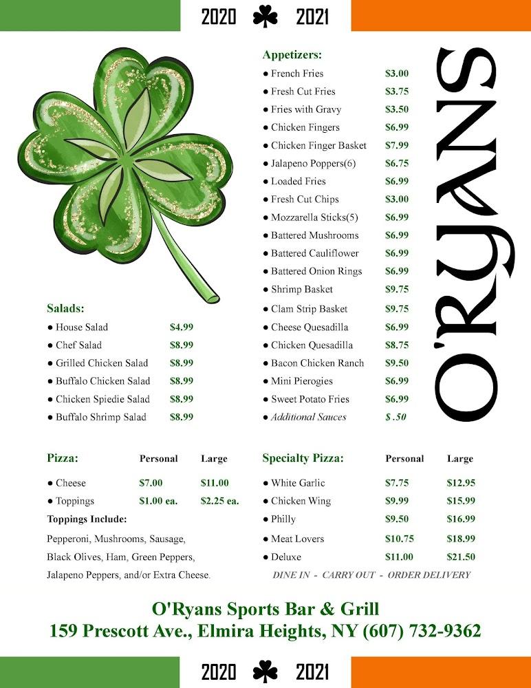 O'Ryans Sports Bar And Grill Menu image 1