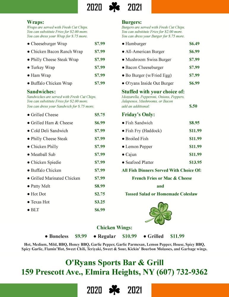 O'Ryans Sports Bar And Grill Menu image 2